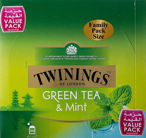 TWININGS GREEN TEA AND MINT 100 TEA BAGS (PACK OF 4)