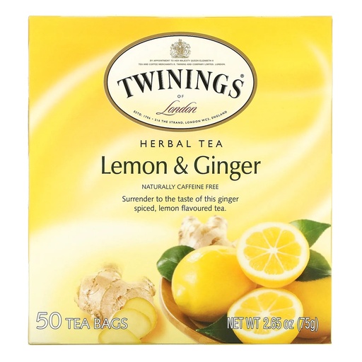 TWININGS LEMON GINGER 50s TEA BAGS (Pack of 6)