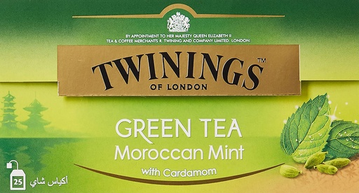 TWININGS Green Tea MOROCCAN MINT with Cardamom (25 Enveloped Tea Bags) x 12 packs