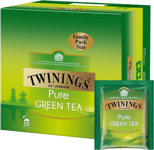 TWININGS PURE GREEN TEA 100 TEA BAGS , 2g (Pack of 4)
