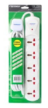 Terminator TPB 15IA-5M 5-Way Universal Power Extension Socket - 13A, 5 Meters, Off White