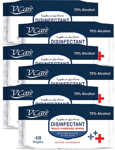 V Care Disinfectant Multi Purpose Anti Bacterial Wipes (White Packaging) , 48 wipes (Pack of 6)