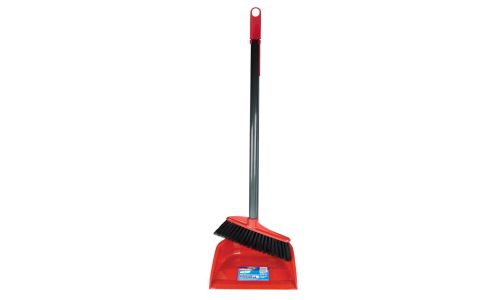 Vileda Long Handle Dustpan Set With Broom, Red