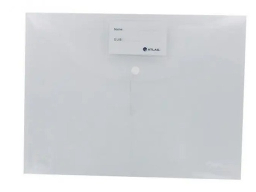 ATLAS AS-F10038 DOCUMENT BAG/Plastic folder with Button , F/S size , Transparent ( Pack of  12)