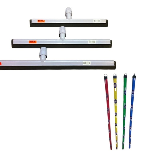 Hygiene System Plastic Floor Squeegee (Wiper ) with Wooden Handle , 45cm Assorted Colors