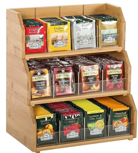 TIOPGHAD 3-Layer Bamboo Stackable Tea Bag Holder/Organizer