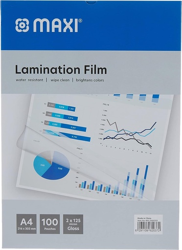 MAXI MX-216X303 LAMINATION FILM , 125 Mic, A4 (Pack of 100) - Box of 10