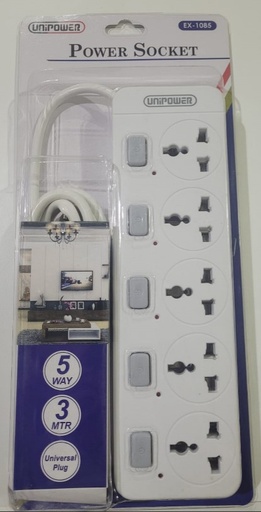 UNiPOWER EX-1085 5 Socket Wire Extension W/o USB 3M Cable