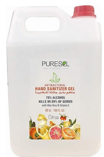 PURESEL Isopropyl Alcohol 70%, Instant Hand Sanitizer Gel Citrus 5 L - Case of 4