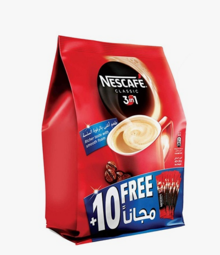 Nescafe 3-In-1 Classic Instant Coffee - 20g, 30 Sticks + 10 Free (Pouch)