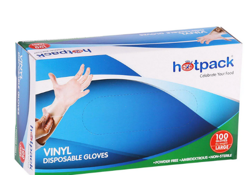HOTPACK VINYL POWDER FREE GLOVES , LARGE ( PACK OF 100)