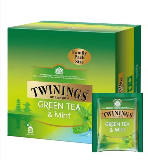 TWININGS GREEN TEA AND MINT 100 TEA BAGS