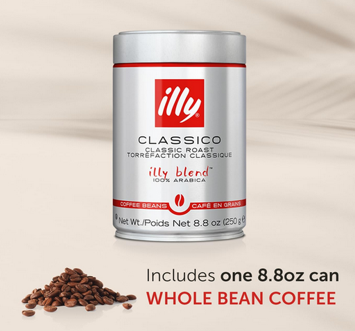 illy Classico Whole Bean Coffee , Medium Classic Roast 8.8 Ounce Can (250g) ,100% Arabica