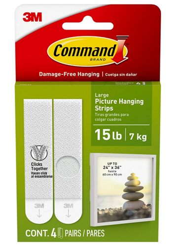 3M Command Brand Damage-Free Large Picture Hanging Strips  ( holds 15lb/7kg ) 4 pairs