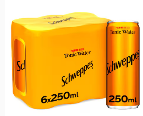 Schweppes Tonic Water Carbonated Drink Can 250ml (Pack of 24)