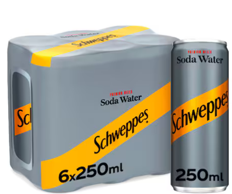 Schweppes Soda Water Carbonated Drink Low-Calorie Soft Drink 250ml (Pack of 24)