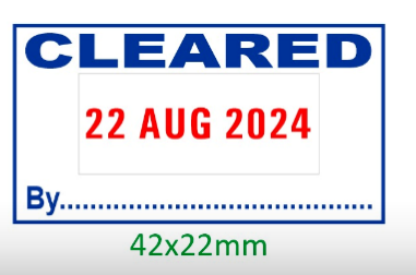 "CLEARED" Stampera Self-Inking Stamp size 42x22mm with Date , Blue
