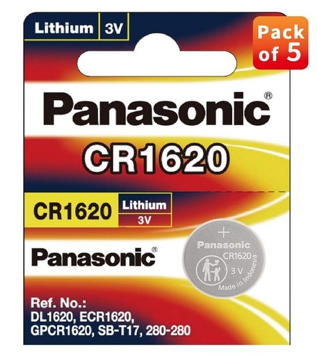 Panasonic CR1620 Lithium 3V Batteries (Pack of 5)