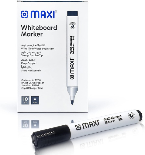 Maxi MX-600BL Bullet Tip Whiteboard Marker, Black (Pack of 10)